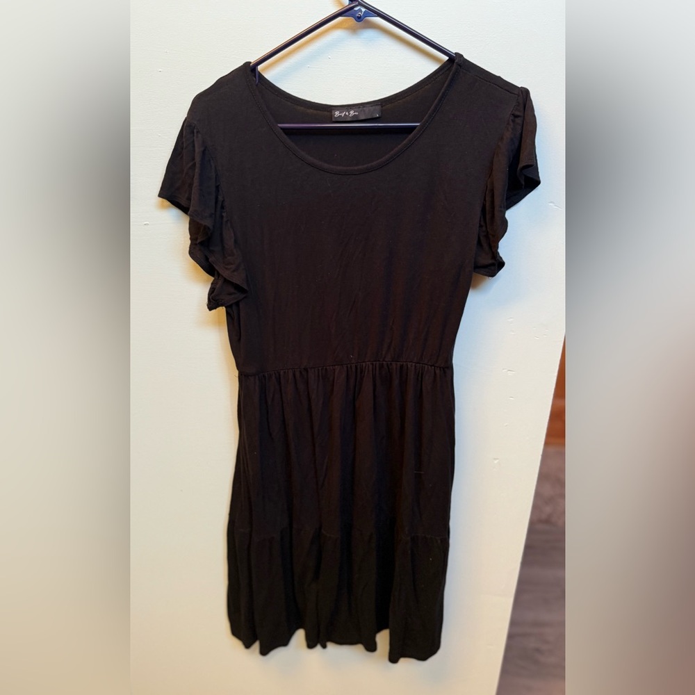 Black Ruffle Sleeve Midi Dress